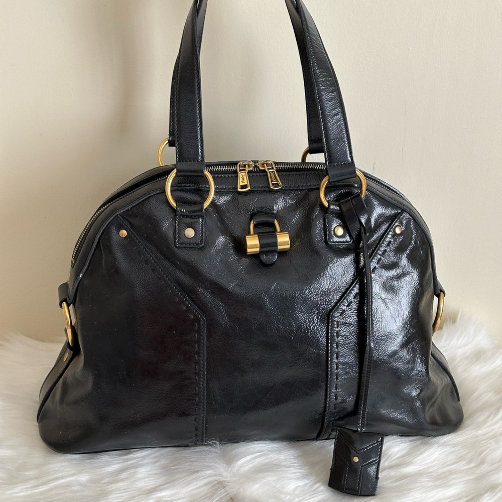 Yves Saint Laurent Black Shoulder Bag with Gold Accents - Picture 4 of 15